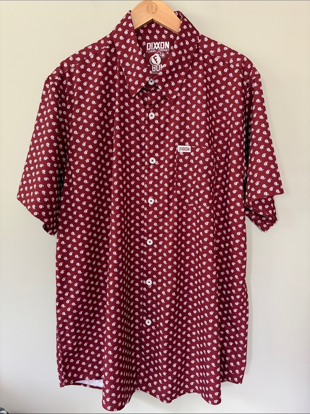 Dixxon F Bomb Button Down Short Sleeve Performance Shirt Mens XL Maroon White
